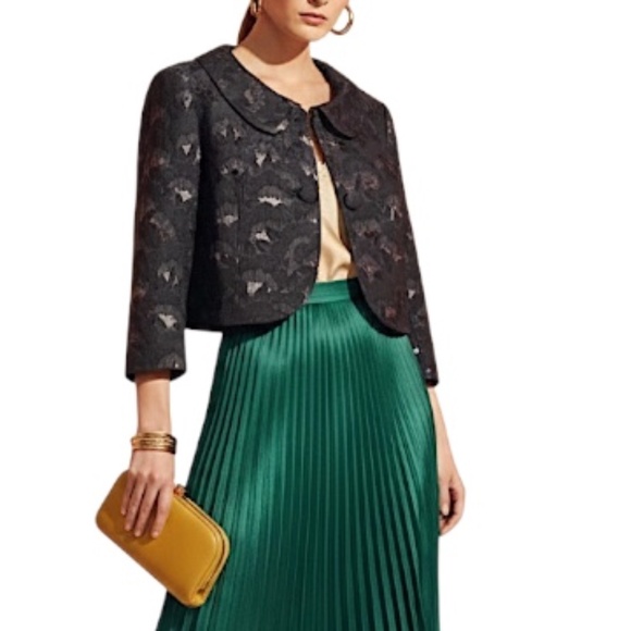 Trina Turk black silk blend jacquard floral cropped jacket bolero blazer 12 - Picture 3 of 16